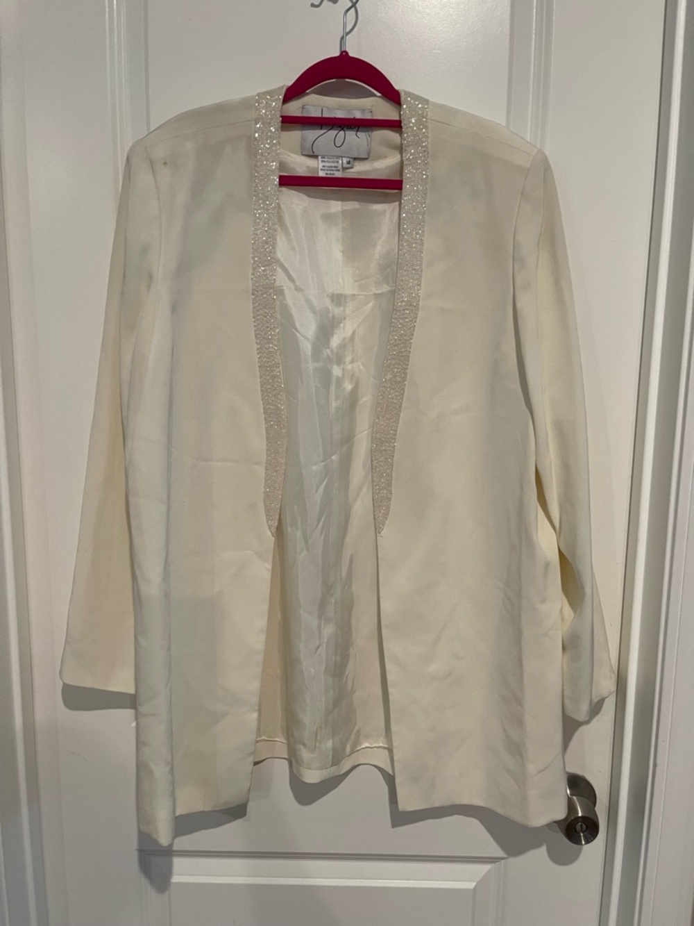 Women's Cream Open-Front Blazer with Beaded Trim